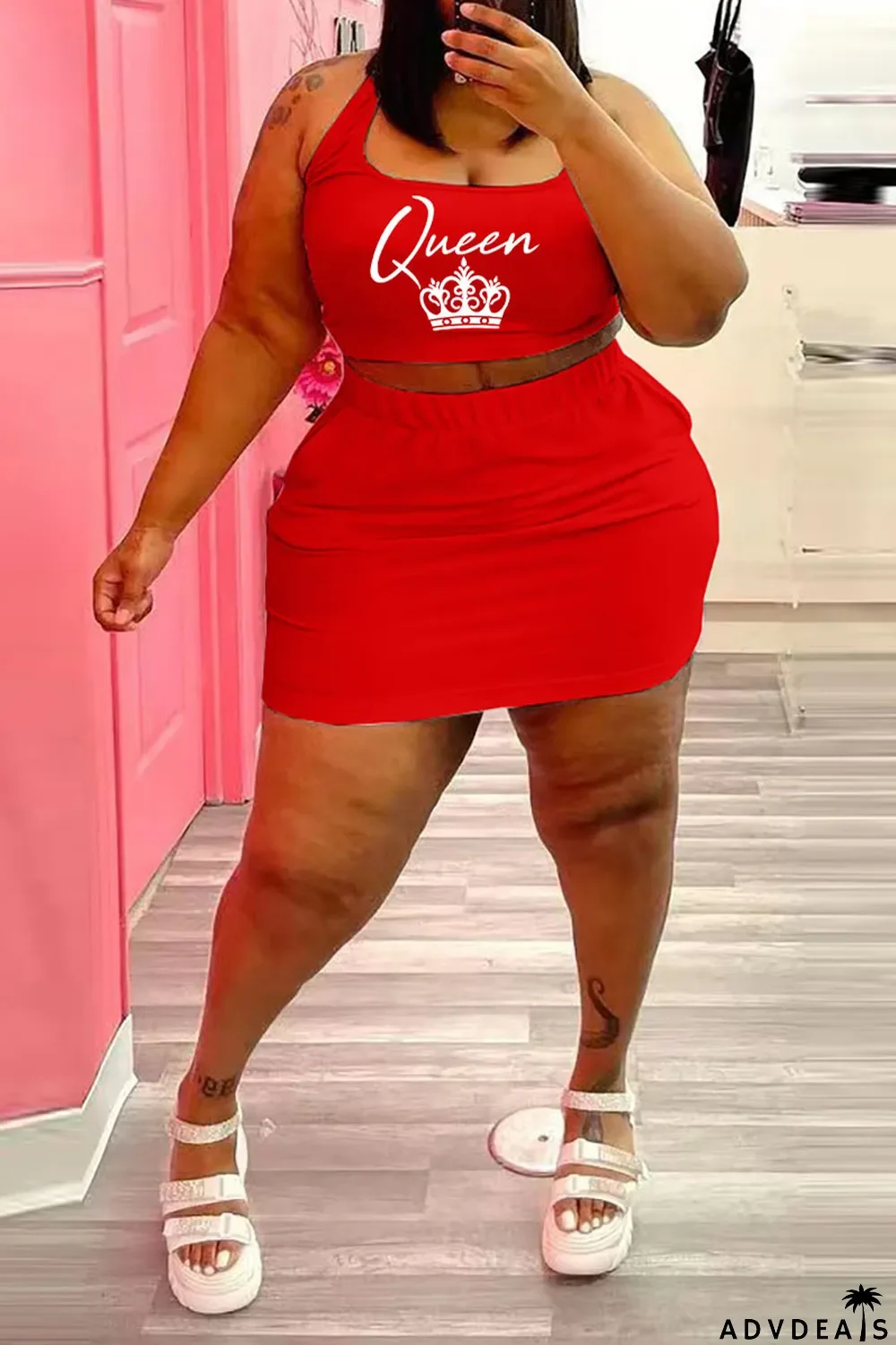 Blue Casual Print Split Joint U Neck Sleeveless Two Pieces