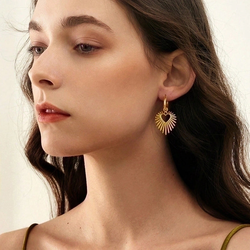 1 Pair Glam Heart Shape Plating 304 Stainless Steel 14K Gold Plated Drop Earrings