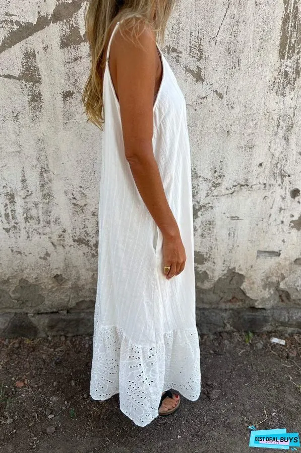 Cotton and Linen Suspender Long Dress