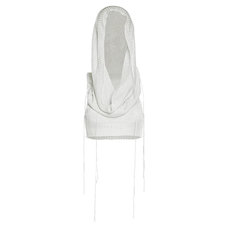 Ueong Ueong 2023 Fashion Trend Women's New Hooded Sleeveless Crop Knit Pure Color Interior Sweater