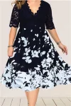 Plus Size Flower Printed Lace Midi Dress
