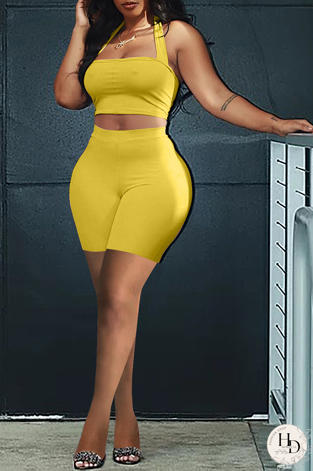 Rose Red Casual Solid Patchwork Halter Sleeveless Two Pieces