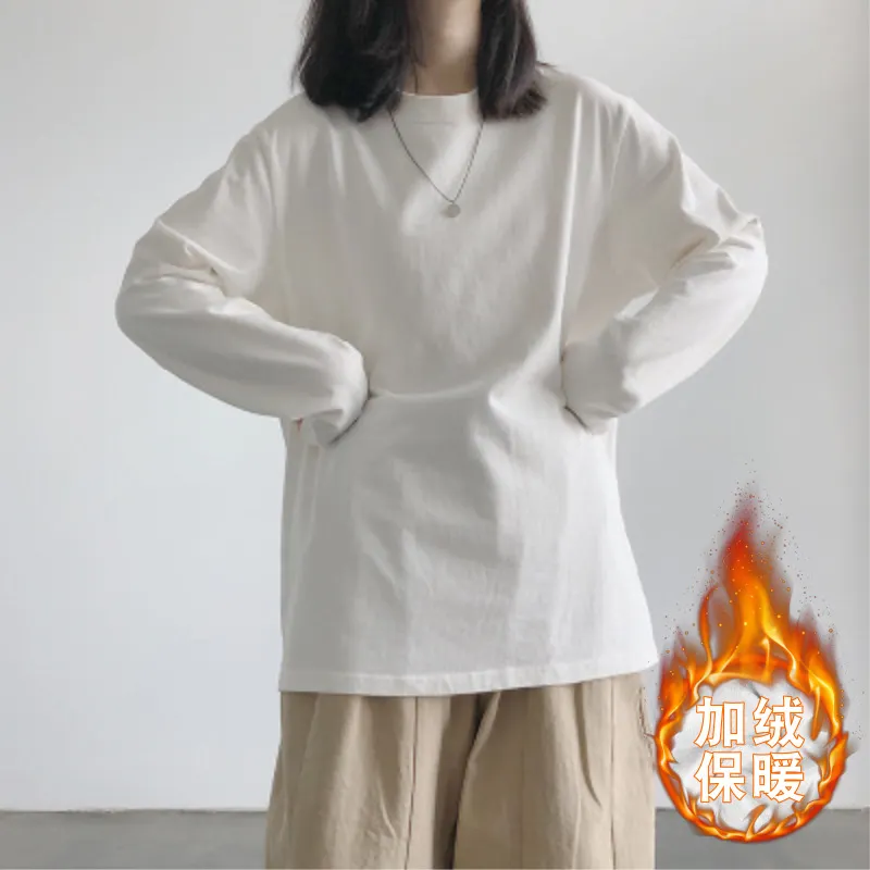 Brownm Brownm Velvet Long-Sleeved T-Shirt Women 2023 Autumn / Winter New White Students With Warm Bottom Shirt Korean Version Of Clothes Women