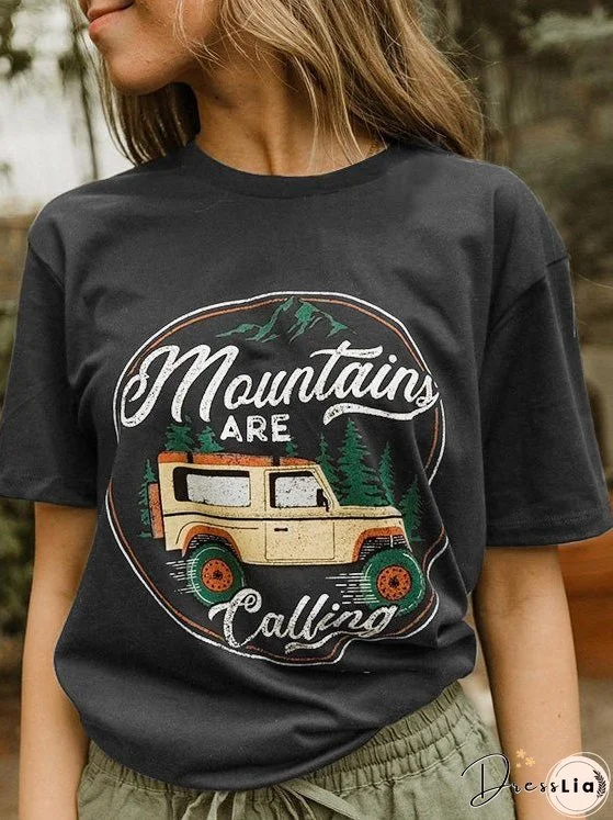 Women's T-Shirts Crew Neck Car Print Short Sleeve T-Shirt