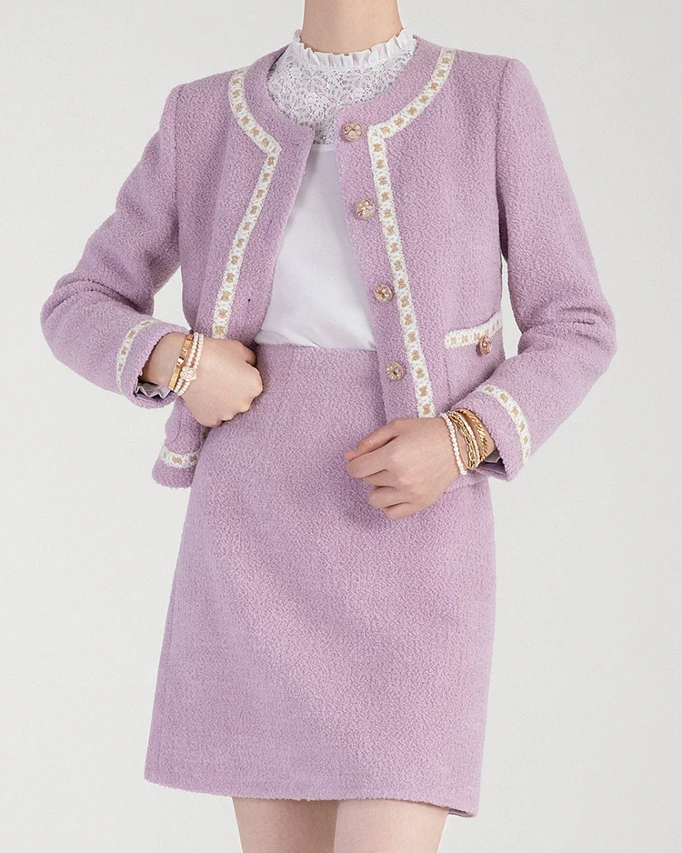 Elegant tweed jacket and skirt two-piece set