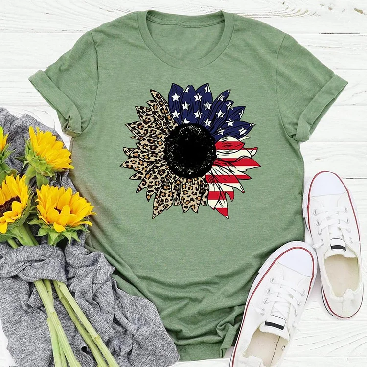 Sunflower Leopard Flag T-Shirt Tee --Annaletters