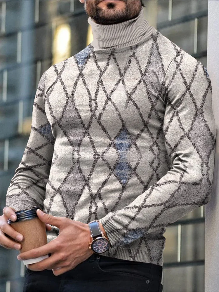 Men's Casual Business Print Turtleneck Long Sleeve