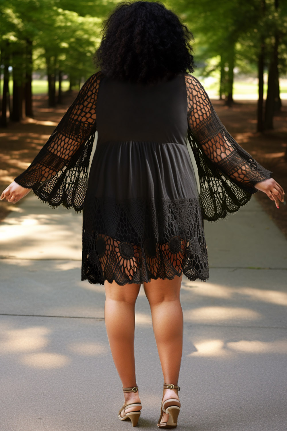 Design Plus Size Beach Cover Ups Casual Black Spring Summer V Neck Flare Long Sleeve Cut Out Cover Ups [Pre-Order]