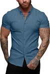URRU Men's Muscle Dress Shirts Slim Fit Stretch Short Sleeve Casual Button Down Shirts for Men