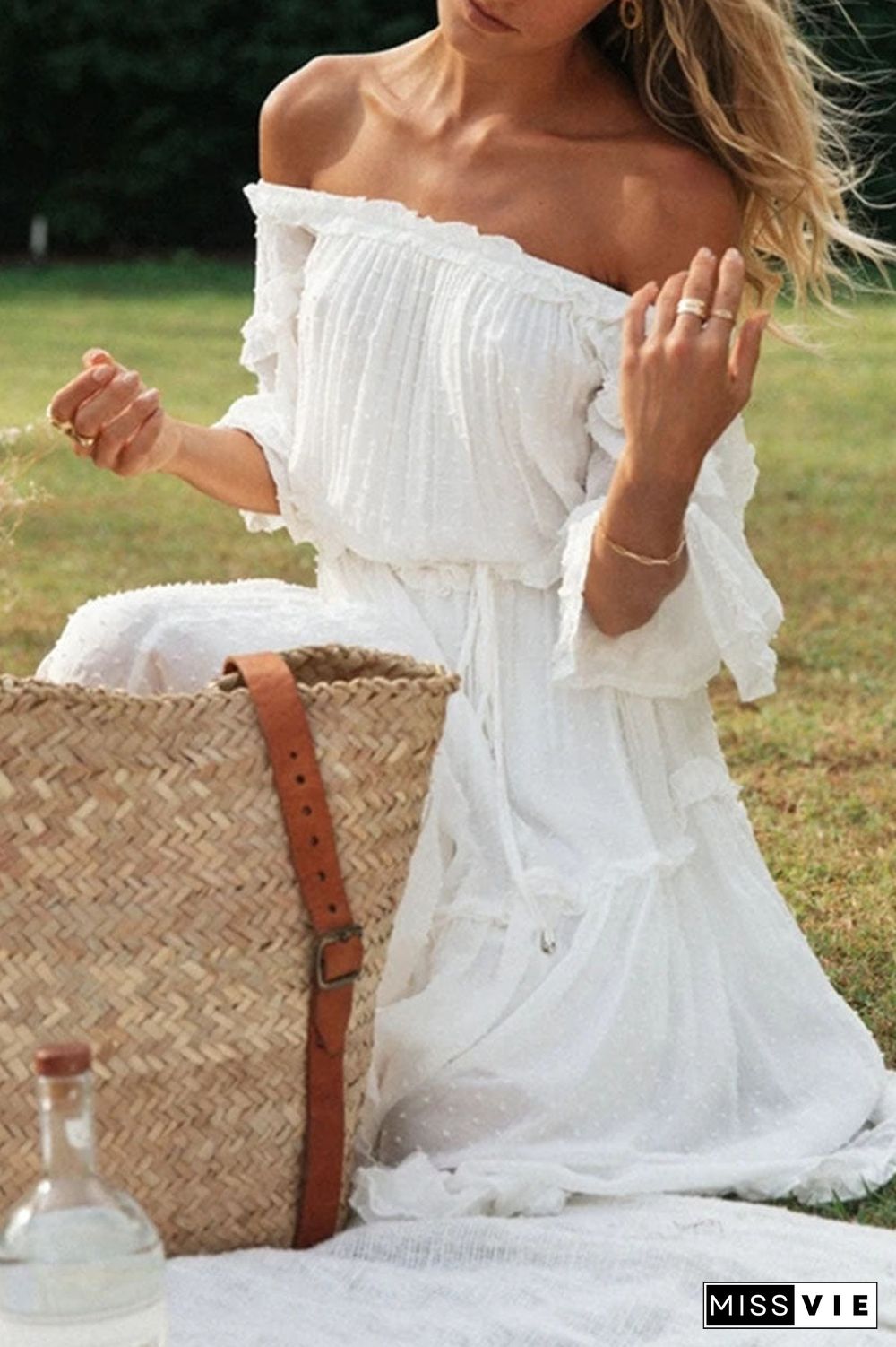 Fashion Street Solid Split Joint Off the Shoulder Irregular Dresses