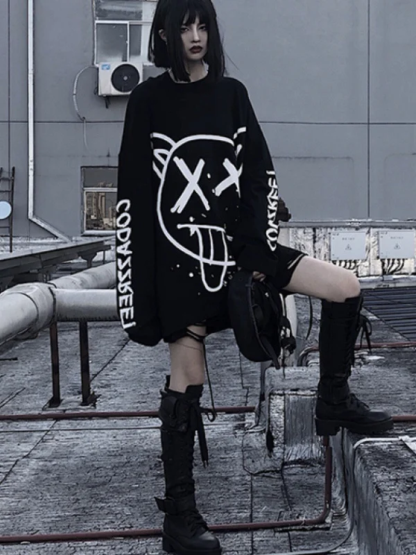 ✓ Cute Black long oversized sleeve emo tee