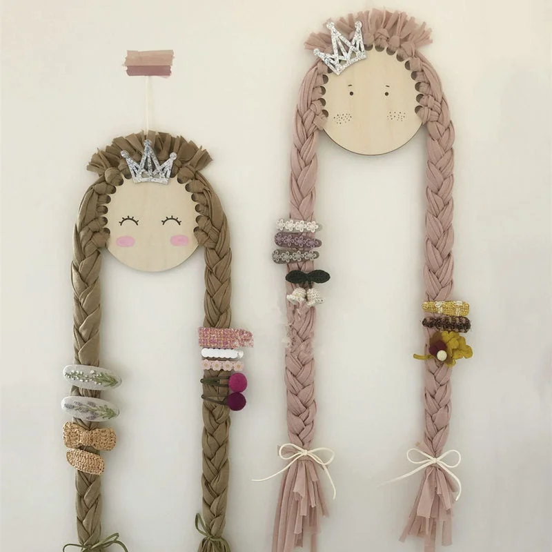 INS Nordic Braid Doll Baby Hair Clips Holder Prinecess Girls Hairpin Hairband Storage Pendants Jewelry Organizer Wall Ornaments