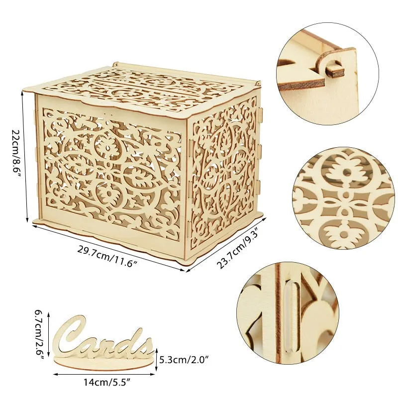 DIY Rustic Wedding Card Invitatin Boxes with Lock and Card Sign Mr&Mrs Wooden Money Gift Box Wedding Favor Decoration Supplies