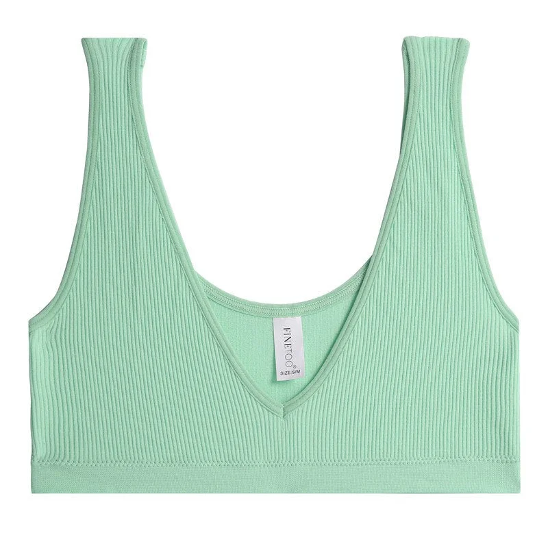 FINETOO Sexy V-Neck Women's Seamless Underwear Wide Strap Camisole Tops Tank Top For Girls Crop Push Up Femme Bralette Short Top