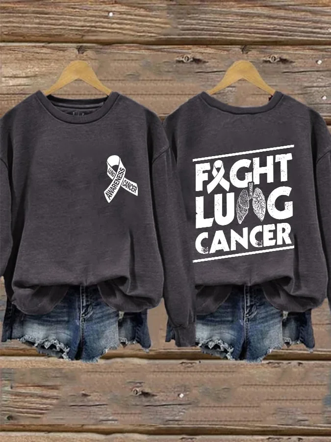 Women's Lung Cancer Awareness Ribbon Fight Lung Cancer Print Sweatshirt socialshop