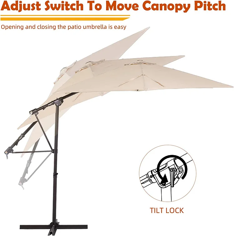 10FT Patio Offset Umbrella, Dual Tilt Canopy, 360-Degree Rotation, Round Cantilever Umbrella