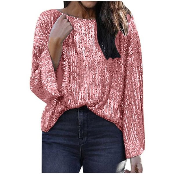 Fashion Blouse Sequined Long Sleeve Shirt Casual Loose O Neck Women Tops Spring Summer Solid - Shop Trendy Women's Fashion | TeeYours