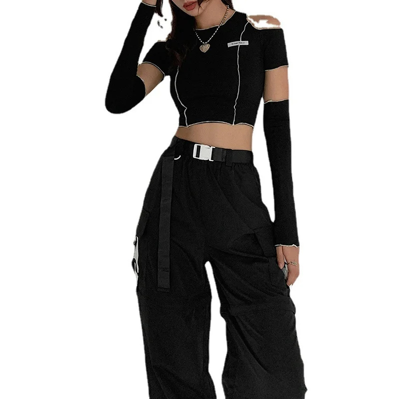 Uveng Women's Clothing 2020 Autumn And Winter New Fashion Sticker To Dress Round Neck Shoulder Short T-Shirt Girl