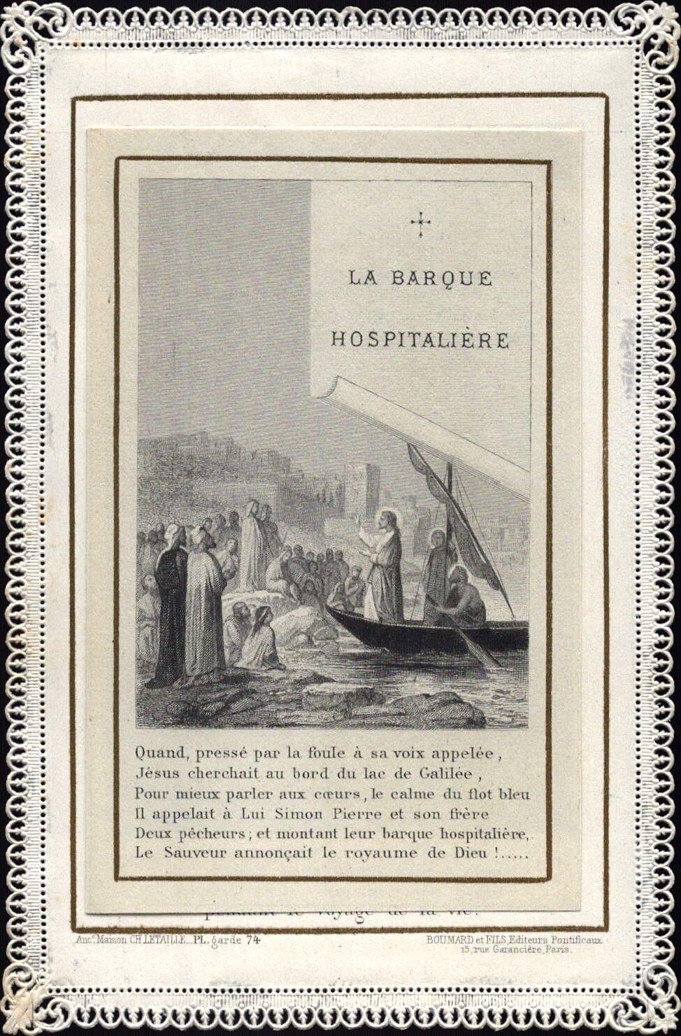 La Barque Hospitalière Pilgrimage Very Old Devotional Picture Letaille Paris (