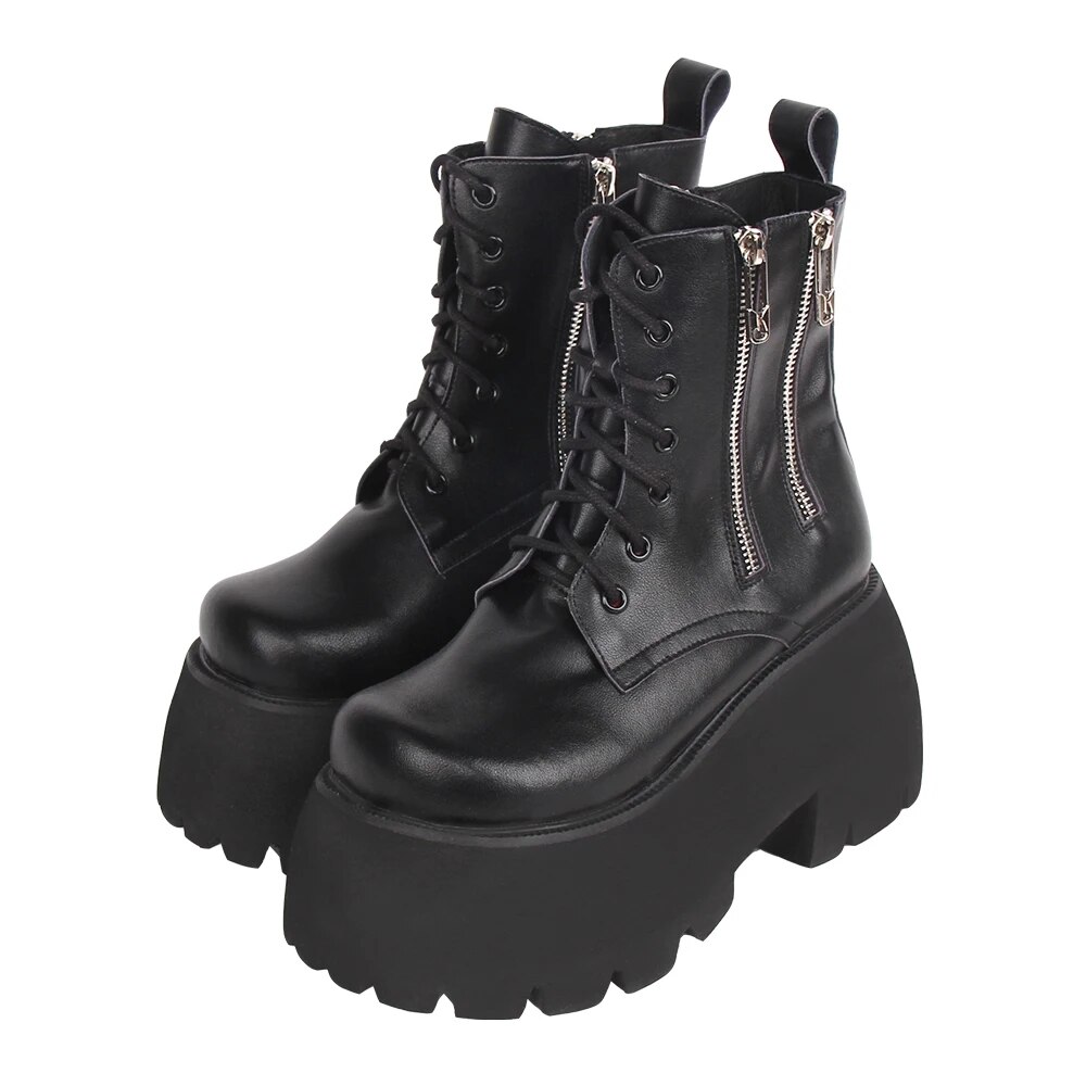 VCshoes Women Motorcycle Cool Punk Short Boots Lady Dark Style Shoes Woman High Heels Pumps 10cm 625 White Ankle Boots