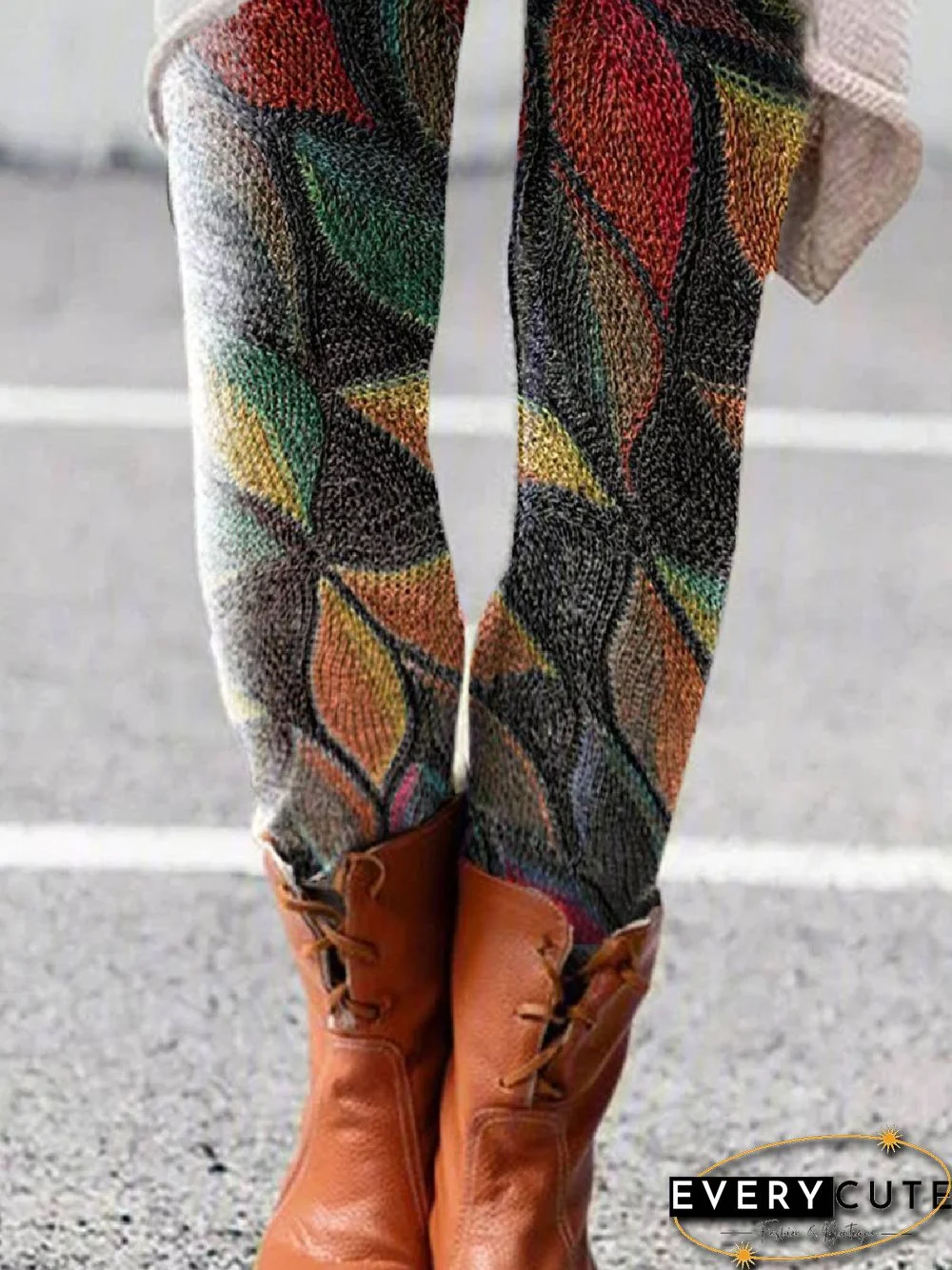 Floral-Print Casual Leaves Leggings