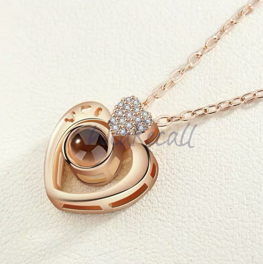 Heart Projector Picture Custom Personalized Photo Silver Necklace wetirmss