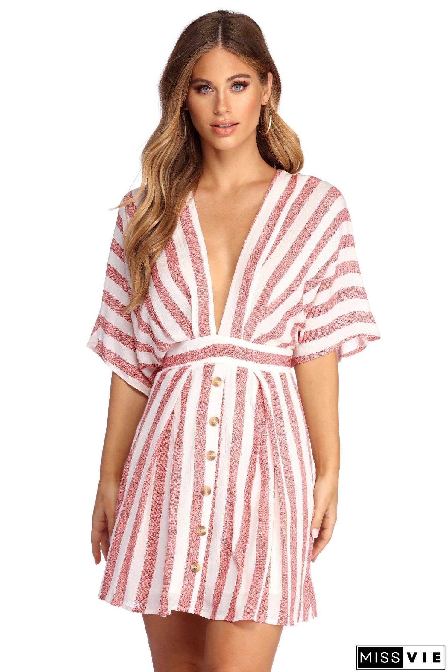 Buttoned Up Stylish In Stripes Dress