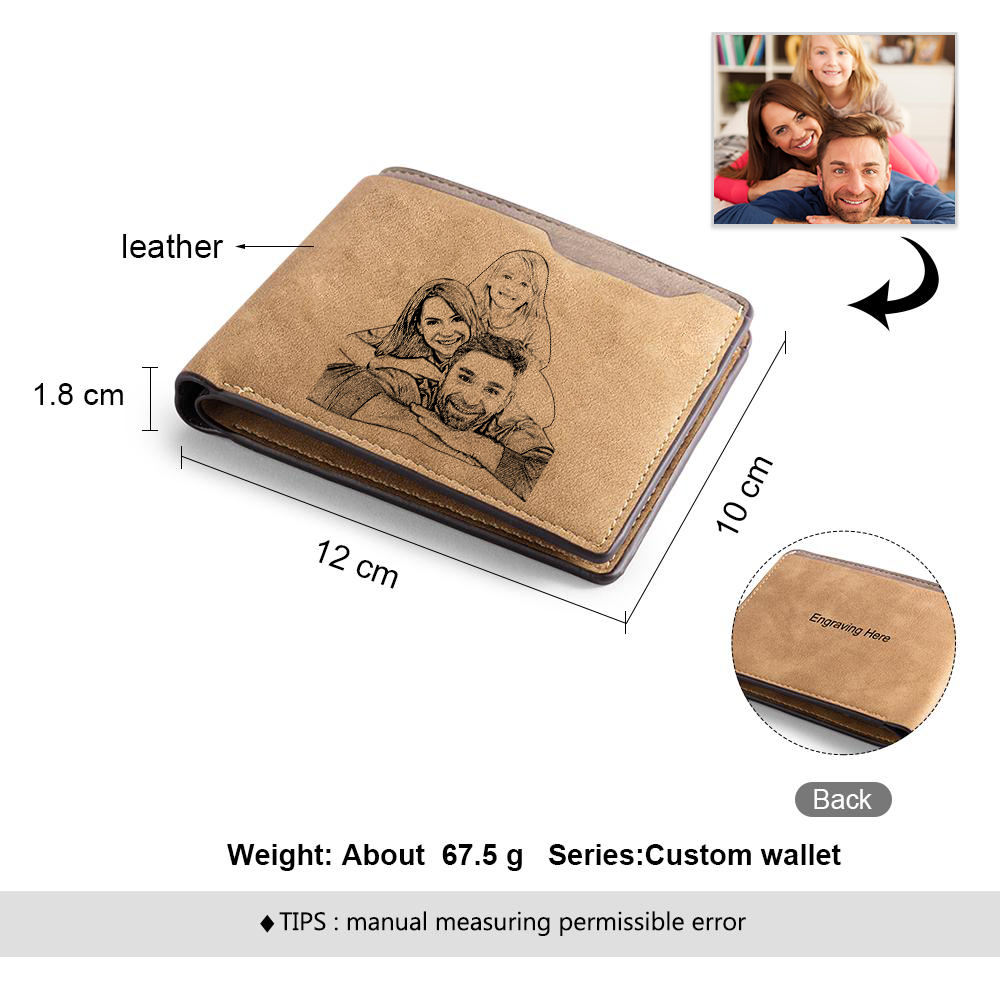 Portafoglio da uomo in PU pelle con 1 portamonete 1 foto e 1 testo personalizzati classico Regalo per papà 