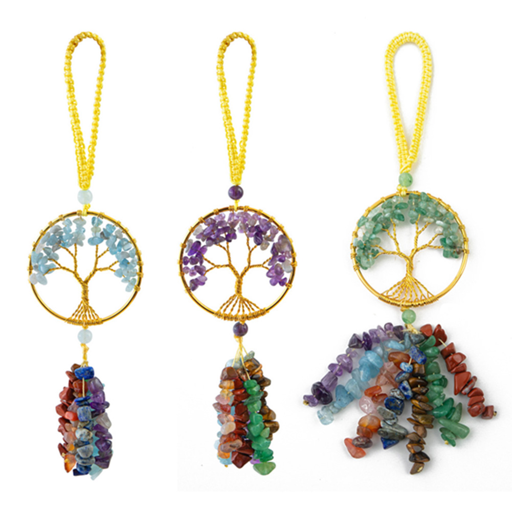 

7 Natural Chakra Quartz Stone Tree of Life Pendulum Crystal Jewelry Pendant, Blue, 501 Original