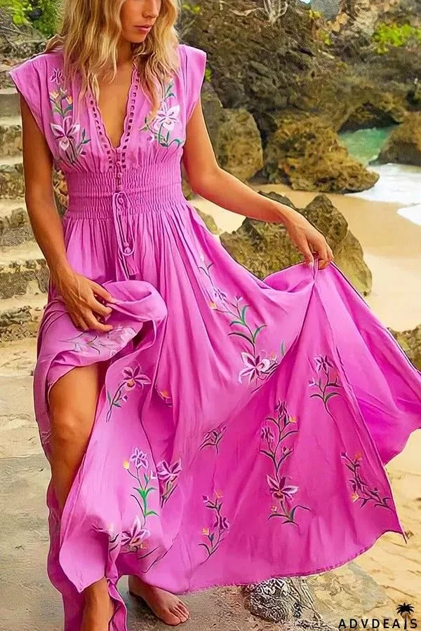 Blossom Gown V Neck Tassel Boho Maxi Dress