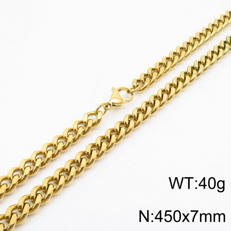 Fashion Simple Bracelet Stainless Steel Six-Sided Grinding Chain Choker Necklace
