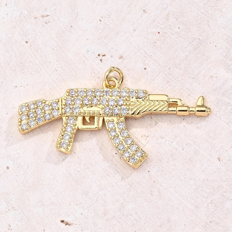 1 Pc/Package 20x25mm 25.5x17mm 38×18.5mm 2.5mm 5x3mm Copper Zircon 18K Gold Plated Submachine Gun Attack Gun Polished Jewelry Accessories Pendant