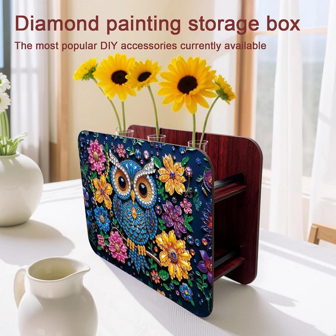 Owl DIY Flower Vase Wooden Double Sided Desktop Diamond Art Kit for Home Decor
