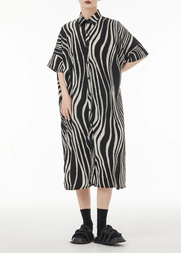 5.1Plus Size Black Zebra Pattern Oversized Cotton Shirt Dress Summer