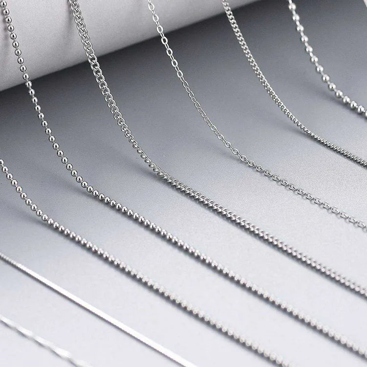 BSC-3 Tiny Silver Chain Italian Solid 925 Sterling Silver 1.0mm Cuban Link Curb Chain Necklace