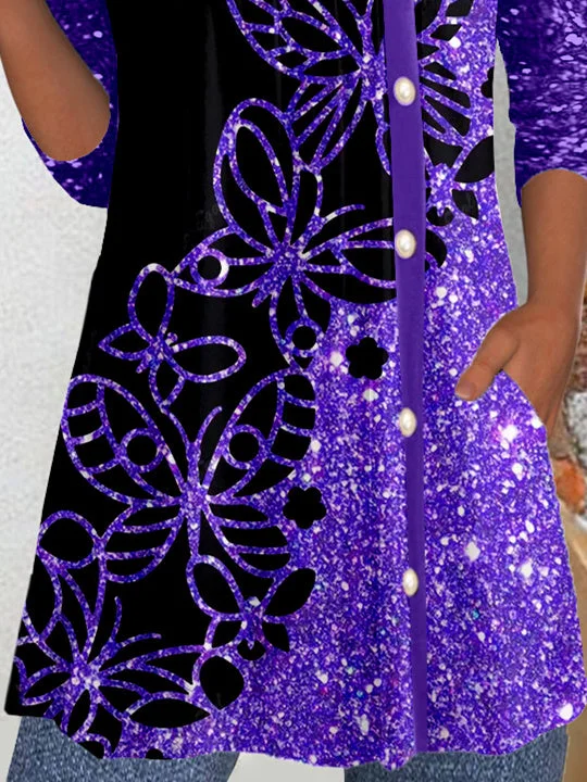 Women's Long Sleeve Scoop Neck Graphic Sequins Top