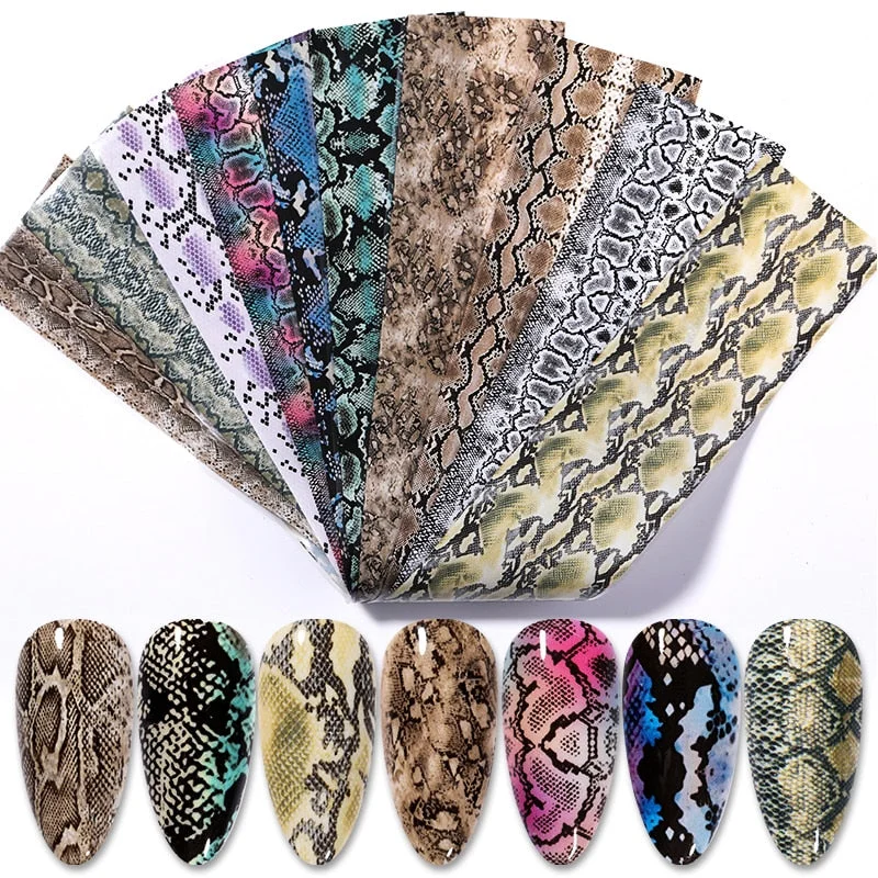 10 Pcs Colorful Snake Nail Foil Sticker Set Serpentine Leopard Print Sliders Adhesive Transfer Foil Nail Polish AccessorIes