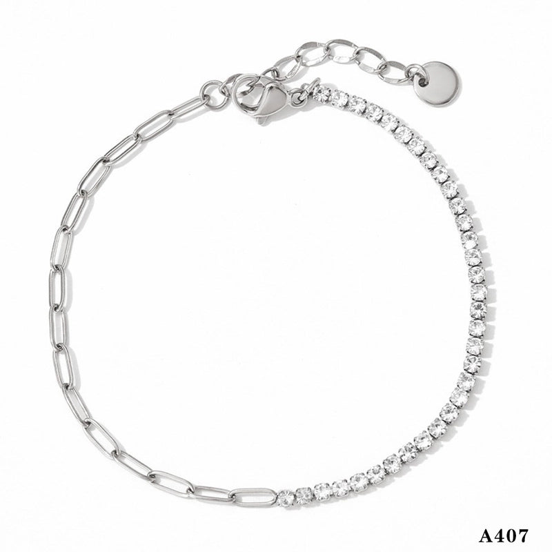 Modern Style Artistic Geometric 304 Stainless Steel Zircon 16K Gold Plated White Gold Plated Gold Plated Inlay Bracelets Anklet