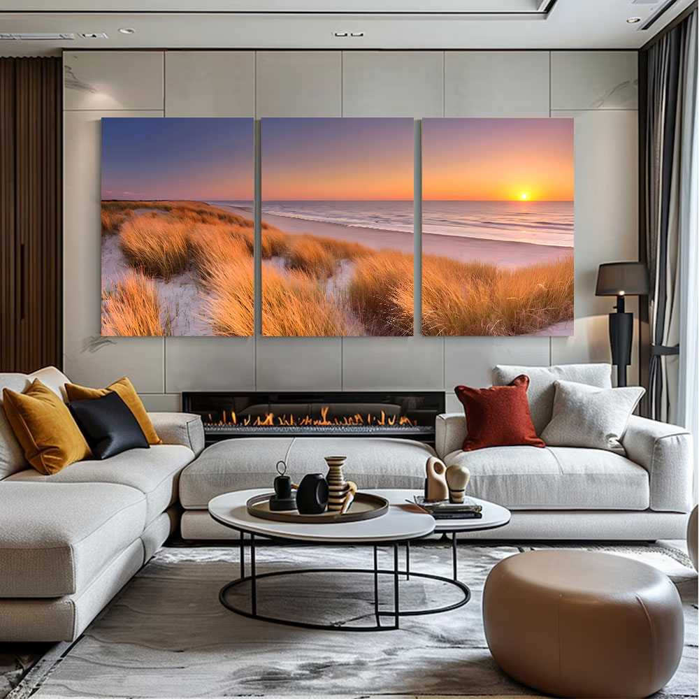 3-Piece Set Sunset Glow Coastal Dunes Canvas Art