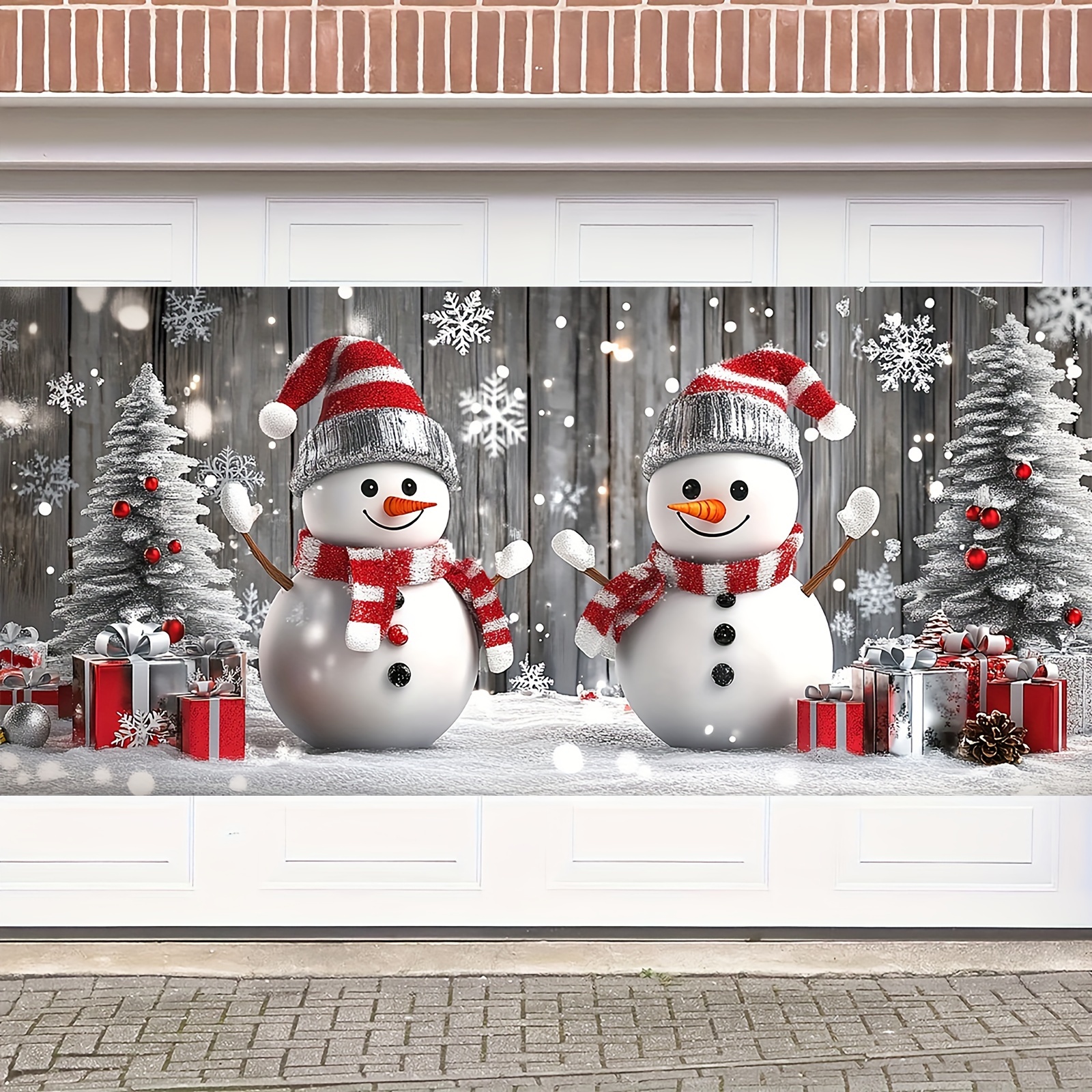 Tegooe Jumbo Snowman Christmas Garage Door Mural Festive Outdoor Holiday Banner for Home