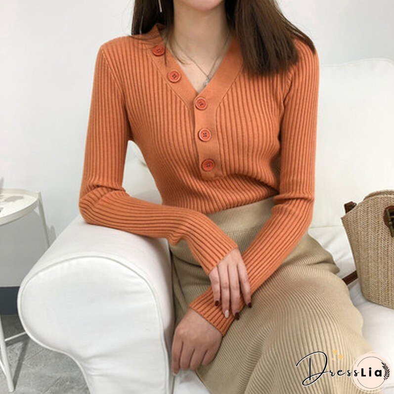 Christmas Gift Sweet Sweater Cardigan Women Long Sleeve Sweaters Solid 10 Colors V-neck Button Autumn and Winter Gentle Women's Knitwear 10807