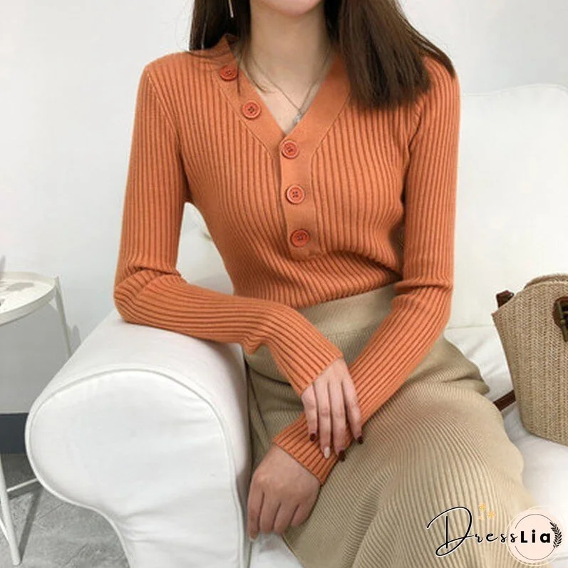 Christmas Gift Sweet Sweater Cardigan Women Long Sleeve Sweaters Solid 10 Colors V-neck Button Autumn and Winter Gentle Women's Knitwear 10807