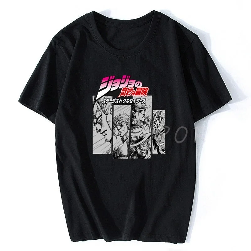 Back to college Jojos Bizarre Adventure Vintage Men Manga T-Shirt Harajuku Streetwear Cotton Camisetas Hombre Men Vaporwave Japan Anime Shirt