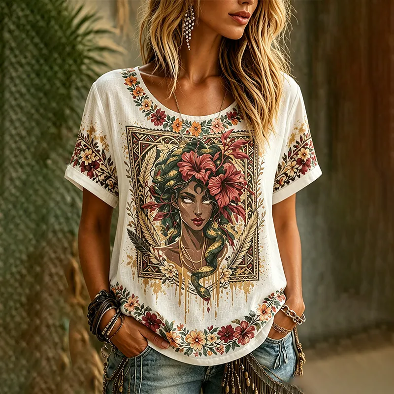 Women&rsquo;s Bohemian Top With Ethnic Medusa Snake