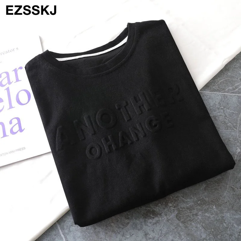 spring summer Women basic 3D Letter T-shirt Casual Loose short sleeve bottom candy color cotton T-shirt  Female Thick Tops