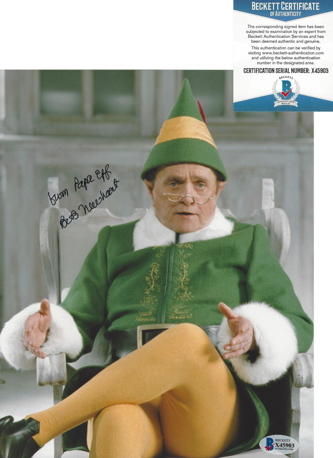 BOB NEWHART SIGNED PAPA 'ELF' 8x10 MOVIE Photo Poster painting ACTOR SHOW PROOF BECKETT COA BAS