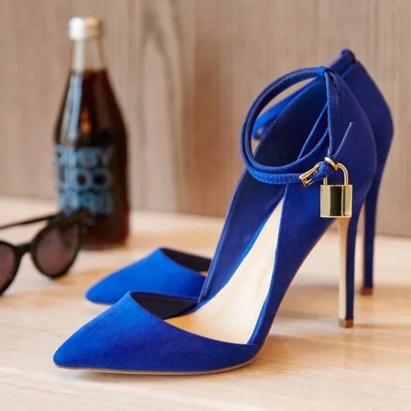 Women's Royal Blue Stiletto Heels Pointy Toe Suede Pumps |FSJ Shoes