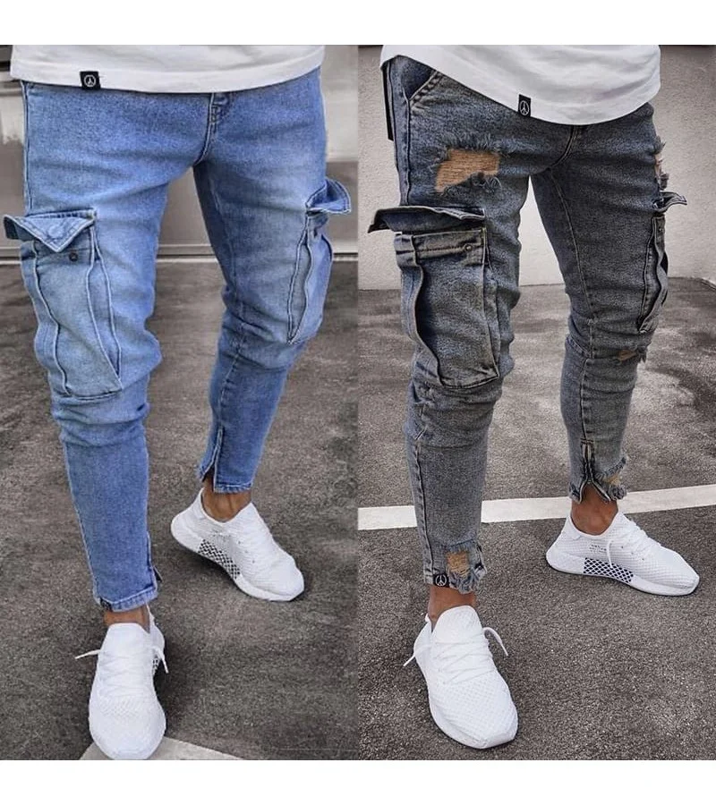 Men Fashion Plus Size Pocket Zipper Jeans S-4XL