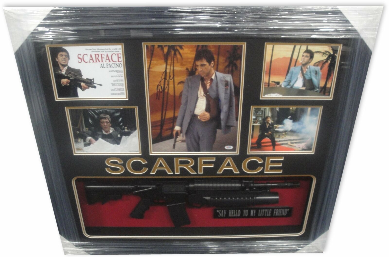 Al Pacino Hand Signed Photo Poster painting Collage Scarface Framed With Machine Gun PSA COA