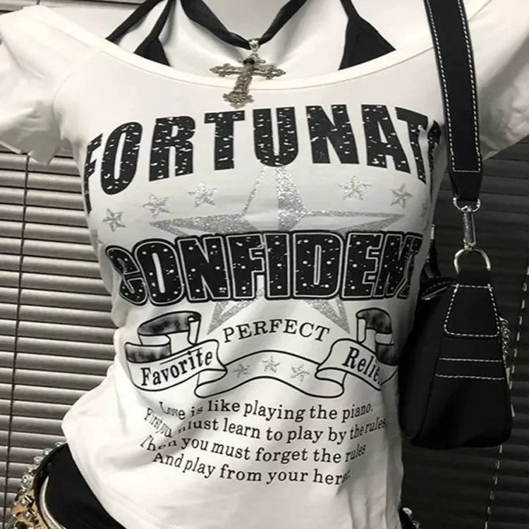 Sdrawing Sdrawing Digital Print T-Shirt Girl Y2K New Slimming Hottie Short-Sleeved Bottom Shirt